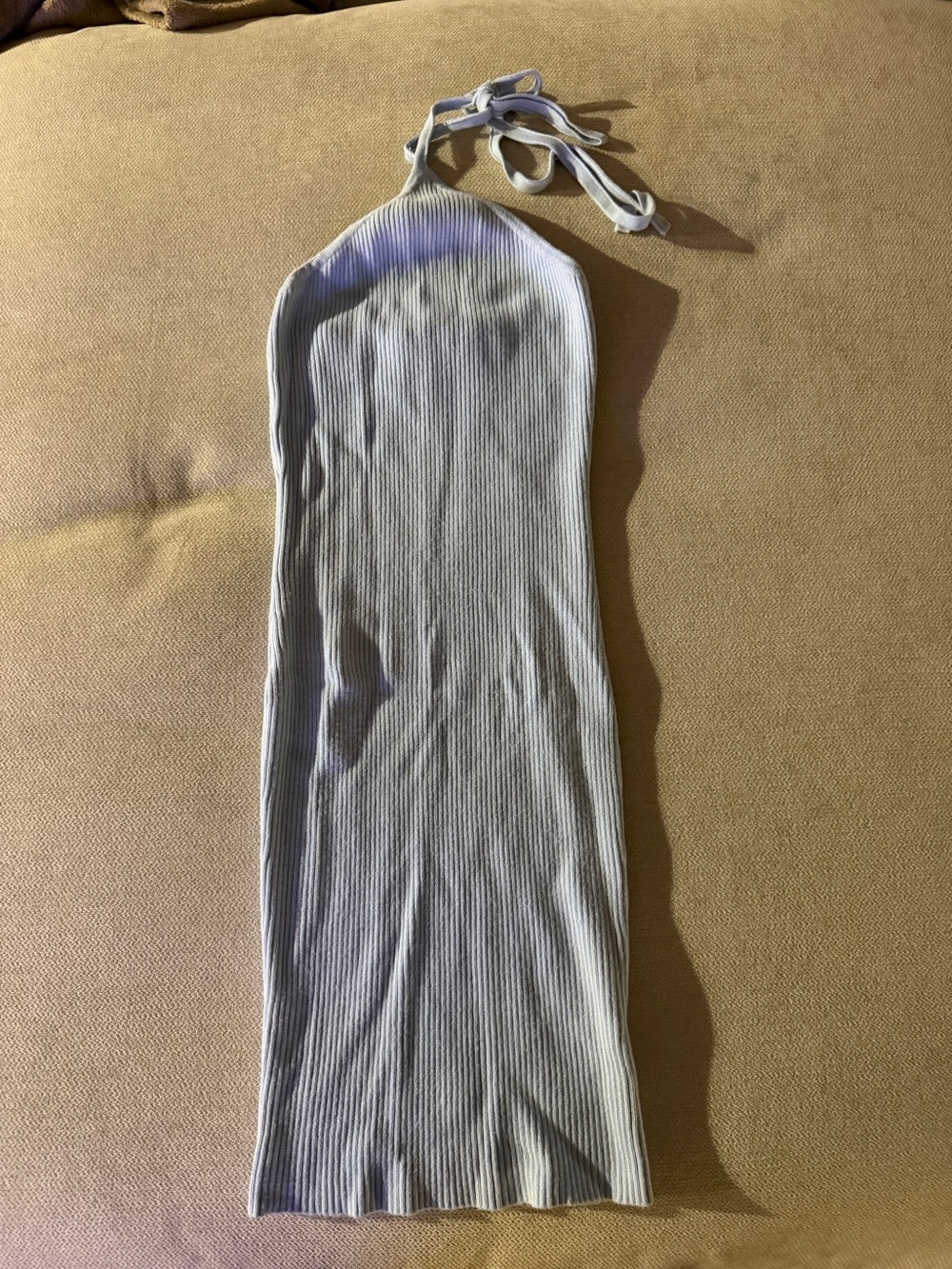 Full Tilt Light Blue Ribbed Halter Maxi Dress